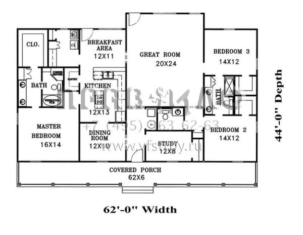 Проект одноэтажного дома с гаражом на две машины в стиле Ранчо S5-203 (1776-00058)