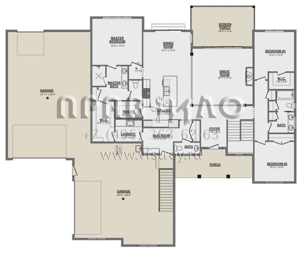 Проект одноэтажного дома с гаражом на три и более машин в американском стиле S5-216 (1958-00001)