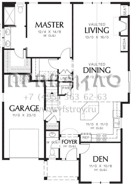 Проект двухэтажного дома с гаражом на одну машину в стиле Ранчо S5-149 (2559-00202)
