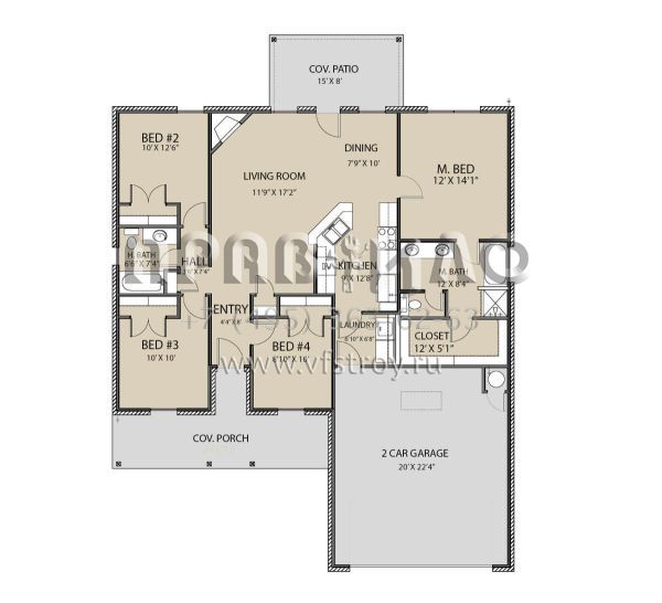 Проект одноэтажного дома с гаражом на две машины в стиле Ранчо S5-127 (677-00016)