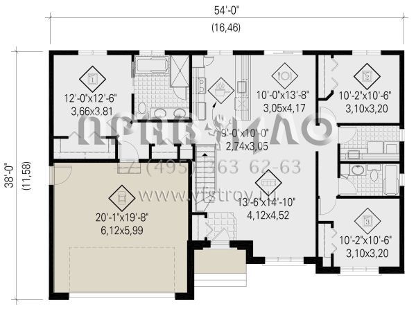 Проект одноэтажного дома с гаражом на две машины в английском стиле S5-132 (6146-00575)