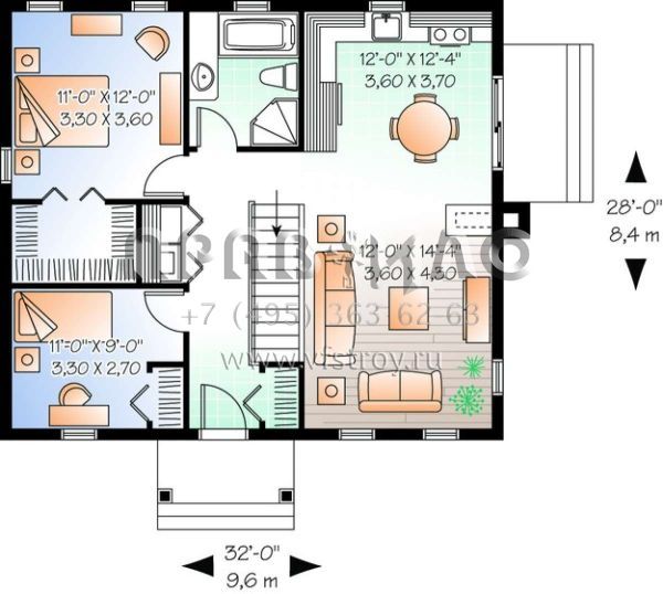 Проект одноэтажного дома без гаража в стиле Ранчо S5-83 (034-00189)