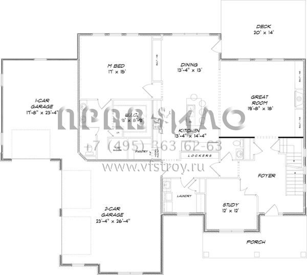 Проект двухэтажного дома с гаражом на три и более машин в стиле Ранчо S5-269 (5678-00007)