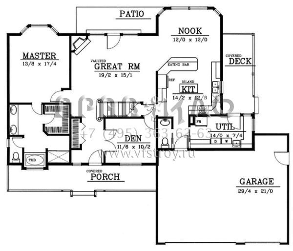 Проект двухэтажного дома с гаражом на три и более машин в стиле Ранчо S5-246 (692-00133)