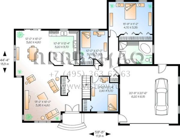 Проект одноэтажного дома с гаражом на две машины в прибрежном стиле S5-139 (034-00308)