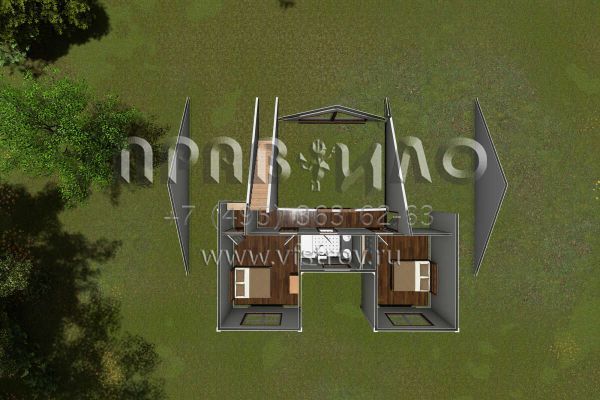 Проект двухэтажного дома с гаражом на три и более машин в стиле Ранчо S5-244 (4848-00390)