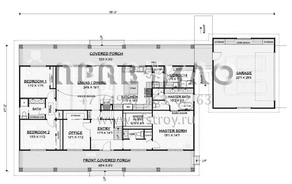 Проект двухэтажного дома с гаражом на две машины в стиле Ранчо S5-246 (3125-00010)