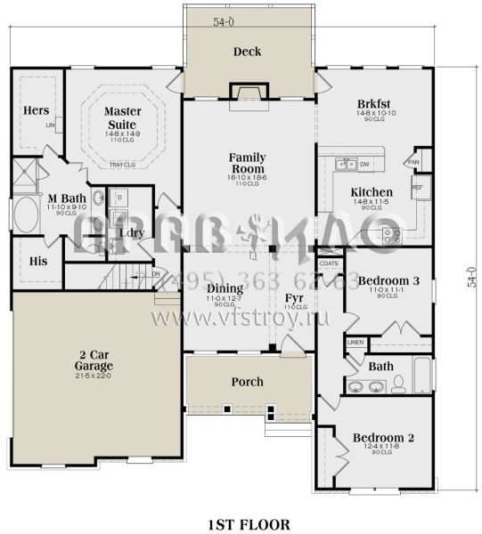 Проект одноэтажного дома с гаражом на две машины в стиле Ранчо S5-182 (009-00058)