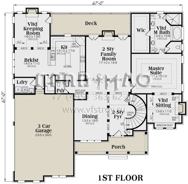 Проект двухэтажного дома с гаражом на три и более машин в стиле Ранчо S5-385 (009-00090)
