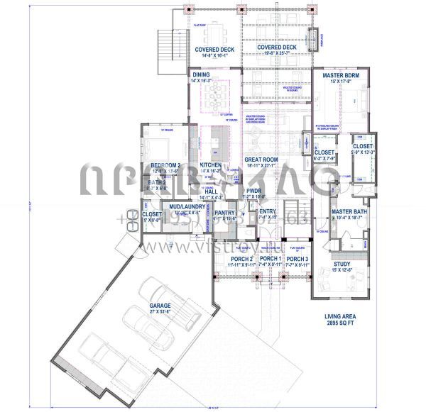 Проект одноэтажного дома с гаражом на три и более машин в американском стиле S5-454 (425-00049)