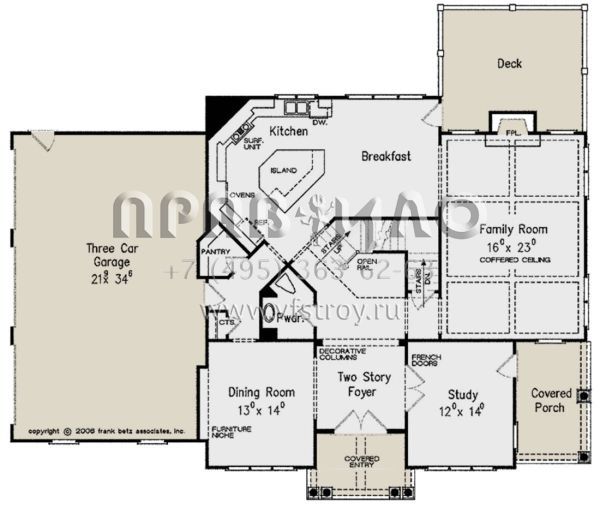 Проект двухэтажного дома с гаражом на три и более машин в стиле Ранчо S5-333 (8594-00257)