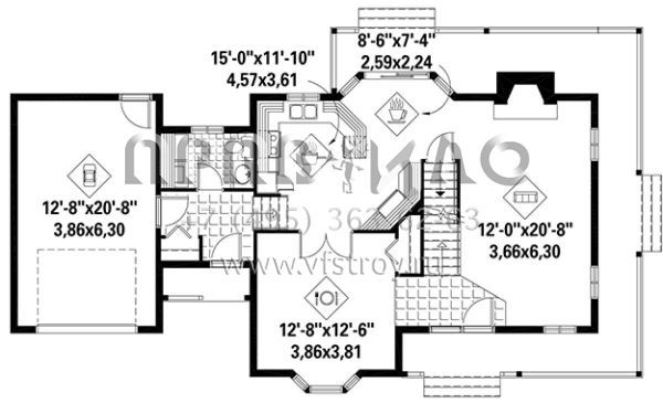 Проект двухэтажного дома с гаражом на одну машину в стиле Ранчо S5-154 (6146-00249)