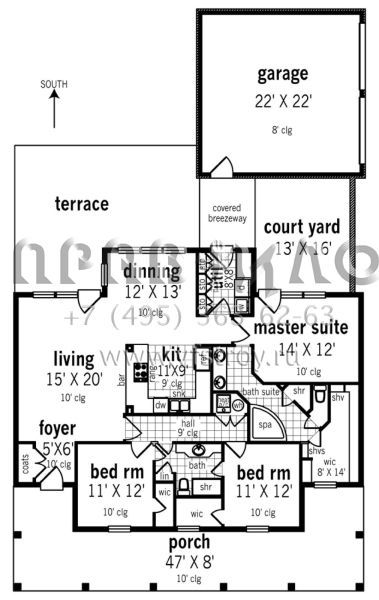 Проект одноэтажного дома с гаражом на две машины в стиле Ранчо S5-142 (048-00258)