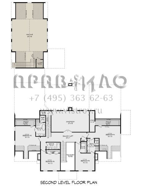 Проект двухэтажного дома с гаражом на три и более машин в стиле Ранчо S5-595 (940-00493)