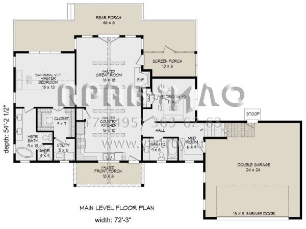 Проект одноэтажного дома с гаражом на две машины в стиле Ранчо S5-164 (940-00174)