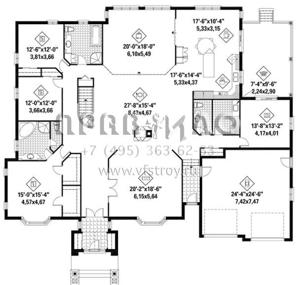 Проект одноэтажного дома с гаражом на две машины в стиле Ранчо S5-351 (6146-00362)