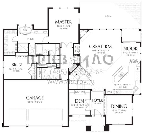 Проект одноэтажного дома с гаражом на три и более машин в стиле Райт S5-342 (2559-00165)