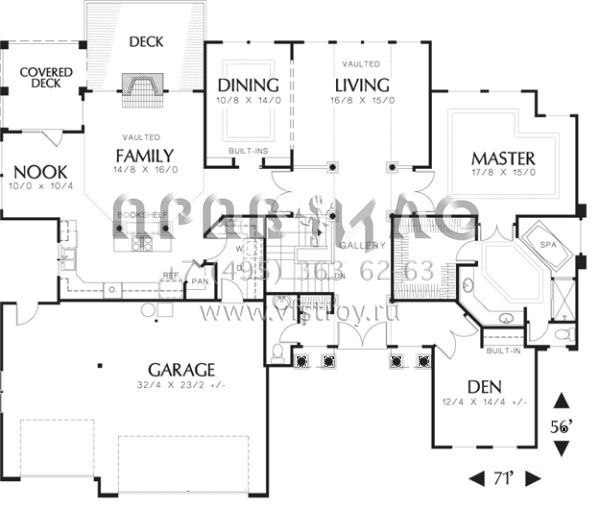 Проект одноэтажного дома с гаражом на три и более машин в прибрежном стиле S5-347 (2559-00149)