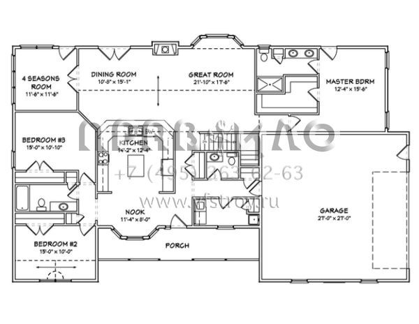 Проект одноэтажного дома с гаражом на две машины в стиле Ранчо S5-200 (849-00064)