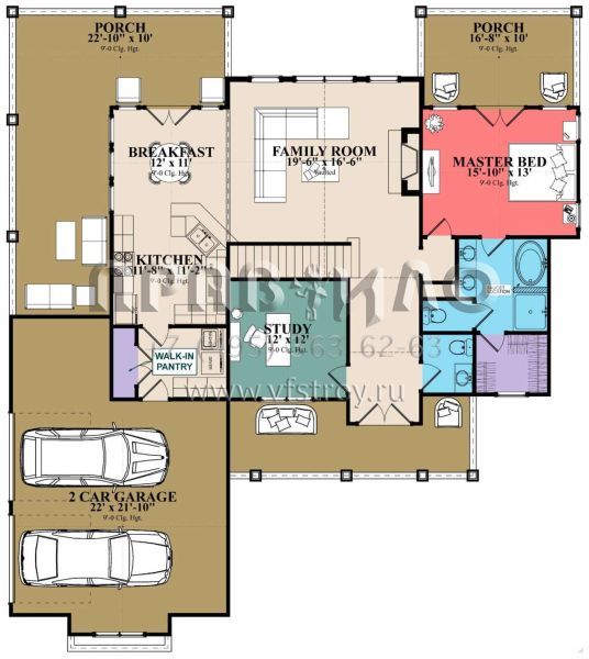 Проект двухэтажного дома с гаражом на две машины в американском стиле S5-187 (1070-00273)