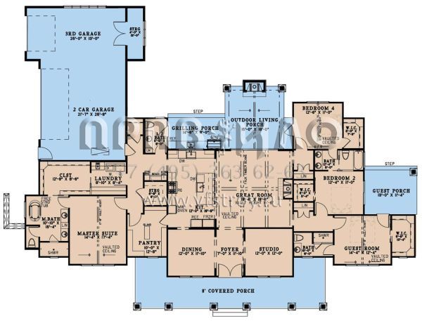 Проект одноэтажного дома с гаражом на три и более машин в современном стиле S5-272 (8318-00368)