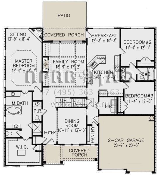 Проект двухэтажного дома с гаражом на две машины в стиле Ранчо S5-273 (699-00191)