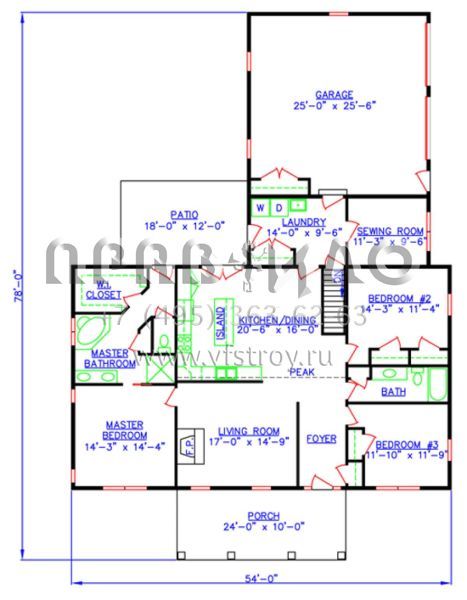 Проект одноэтажного дома с гаражом на две машины в стиле Ранчо S5-185 (154-00008)