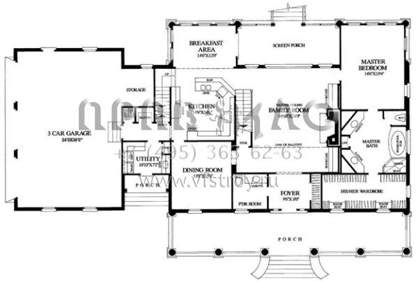 Проект двухэтажного дома с гаражом на три и более машин в стиле Ранчо S5-304 (7922-00176)