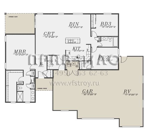 Проект одноэтажного дома с гаражом на три и более машин в стиле Ранчо S5-158 (5244-00012)