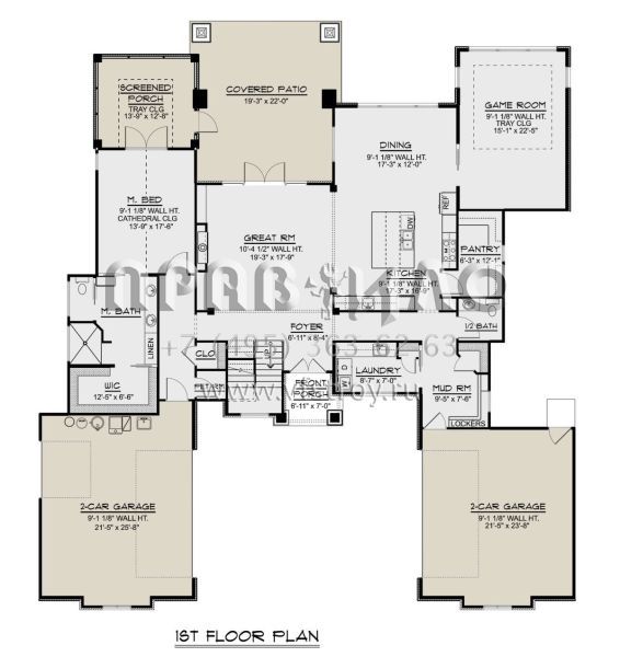 Проект двухэтажного дома с гаражом на три и более машин в современном стиле S5-337 (5032-00009)