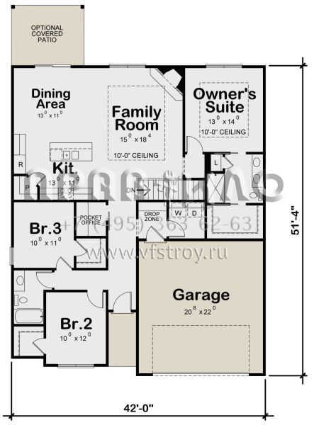 Проект одноэтажного дома с гаражом на две машины в стиле Ранчо S5-149 (402-01656)