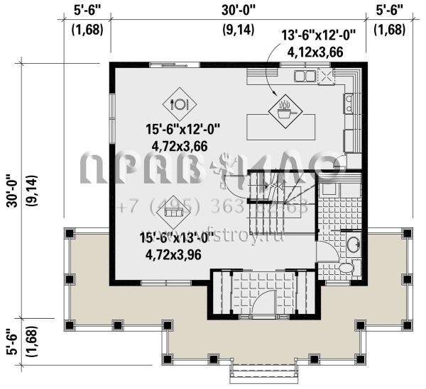 Проект двухэтажного дома без гаража в стиле Ранчо S5-155 (6146-00605)