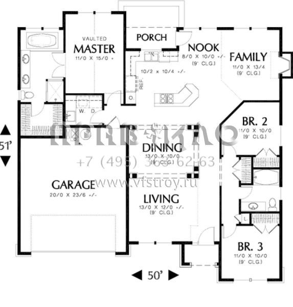 Проект одноэтажного дома с гаражом на две машины в стиле Ранчо S5-158 (2559-00081)