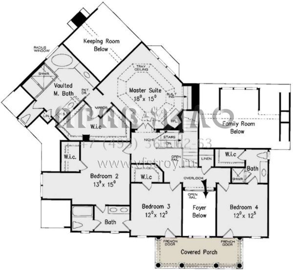 Проект двухэтажного дома с гаражом на три и более машин в стиле Ранчо S5-320 (8594-00407)