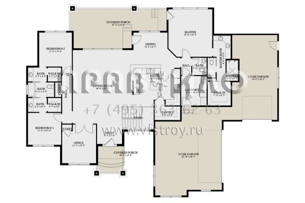 Проект одноэтажного дома с гаражом на две машины в американском стиле S5-229 (2802-00079)