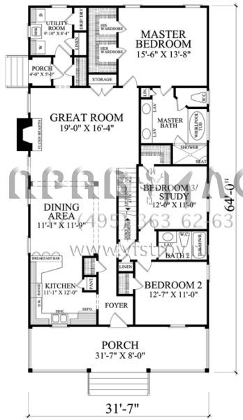 Проект одноэтажного дома с гаражом на две машины в стиле Ранчо S5-162 (7922-00227)