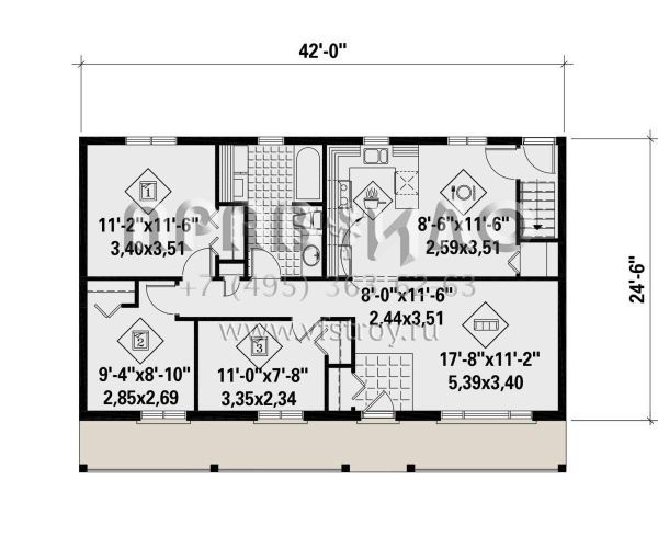 Проект одноэтажного дома без гаража в стиле Ранчо S5-96 (6146-00450)