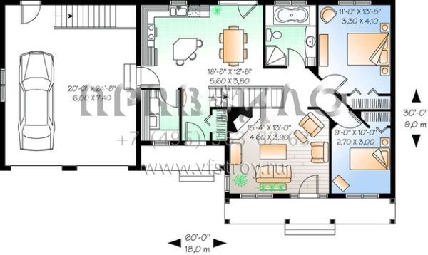 Проект одноэтажного дома с гаражом на две машины в стиле Ранчо S5-100 (034-00650)