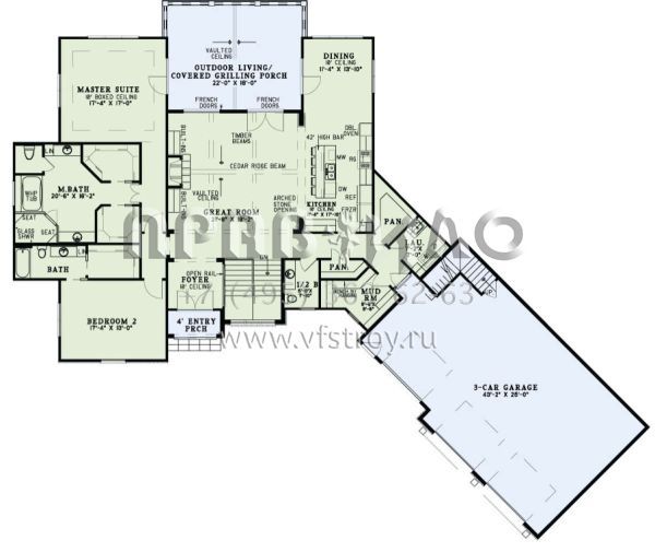Проект одноэтажного дома с гаражом на три и более машин в стиле Ранчо S5-396 (110-01031)