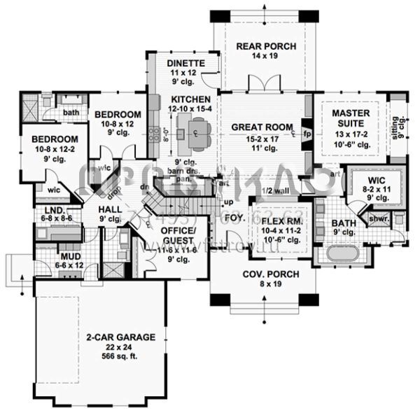 Проект одноэтажного дома с гаражом на две машины в стиле Ранчо S5-229 (098-00277)