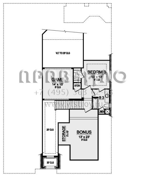 Проект двухэтажного дома с гаражом на три и более машин в стиле Ранчо S5-325 (5445-00414)