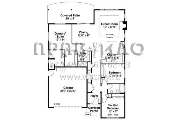 Проект одноэтажного дома с гаражом на две машины в стиле Ранчо S5-170 (035-00785)