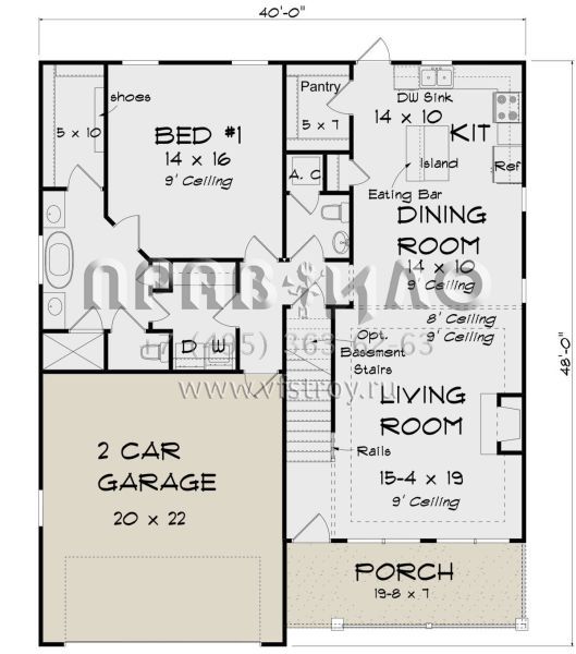 Проект двухэтажного дома с гаражом на две машины в стиле Ранчо S5-193 (4848-00359)