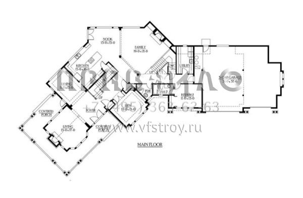 Проект двухэтажного дома с гаражом на три и более машин в стиле Ранчо S5-432 (341-00270)