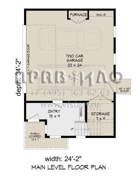 Проект трехэтажного дома с гаражом на две машины и эксплуатируемой крышей S5-187 (940-00592)