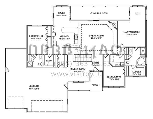 Проект одноэтажного дома с гаражом на три и более машин в стиле Ранчо S5-211 (849-00002)