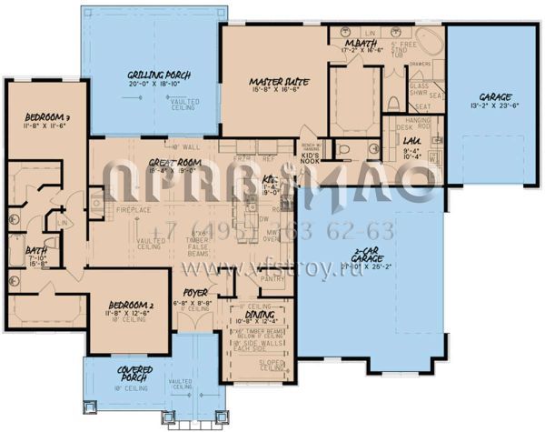 Проект одноэтажного дома с гаражом на три и более машин в английском стиле S5-209 (8318-00083)