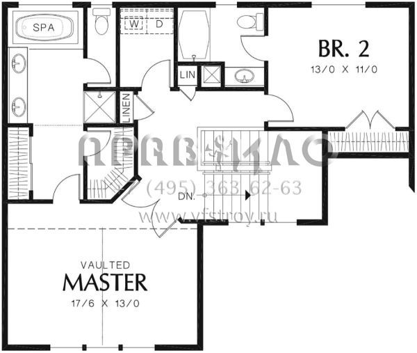 Проект двухэтажного дома с гаражом на две машины в стиле Ранчо S5-197 (2559-00396)