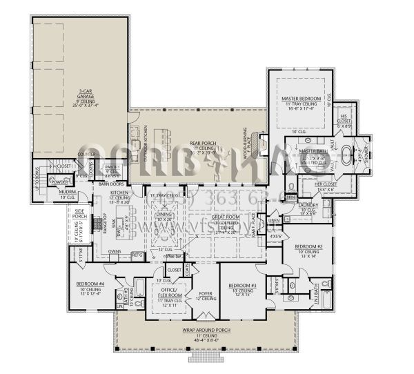 Проект одноэтажного дома с гаражом на три и более машин в современном стиле S5-320 (4534-00071)