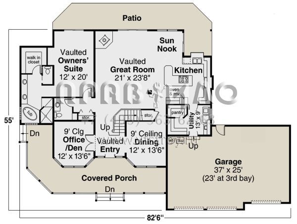 Проект двухэтажного дома с гаражом на три и более машин в стиле Ранчо S5-251 (035-01038)